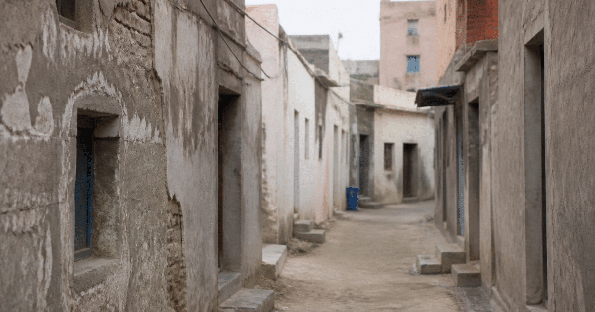 Rues etroites avec immeubles degrades dans quartier urbain decline