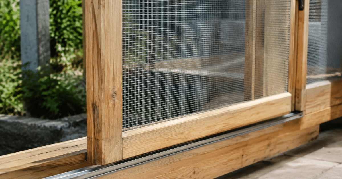Cadre bois avec grillage fin glissant horizontalement sur rails