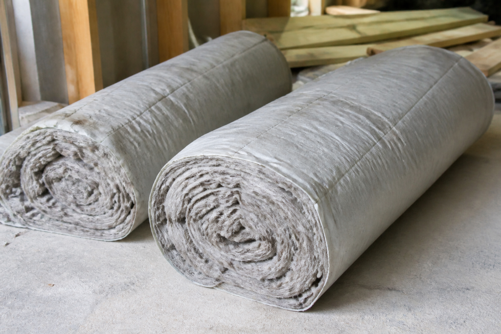 Rouleaux isolation gris etales sur sol