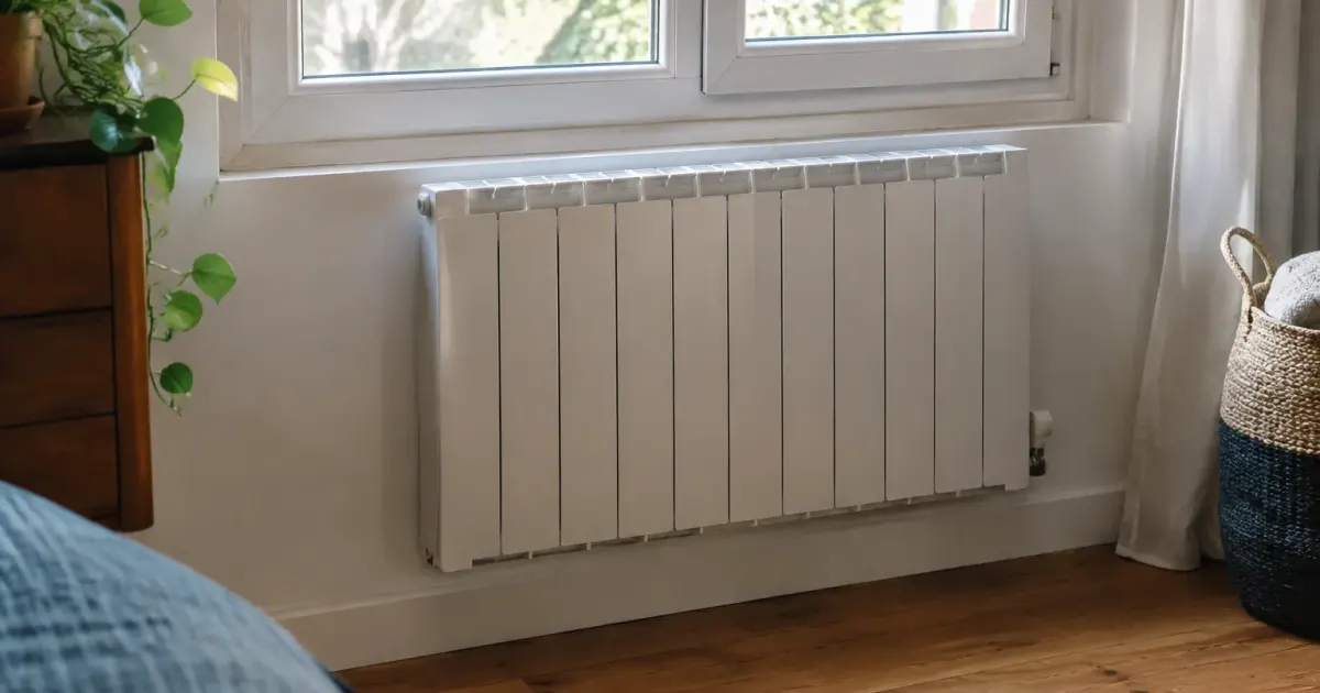 Convecteur blanc fixe au mur sous fenetre