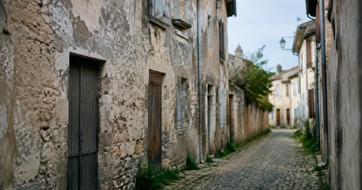 Facades delabrees et rues abandonnees dans quartier ancien