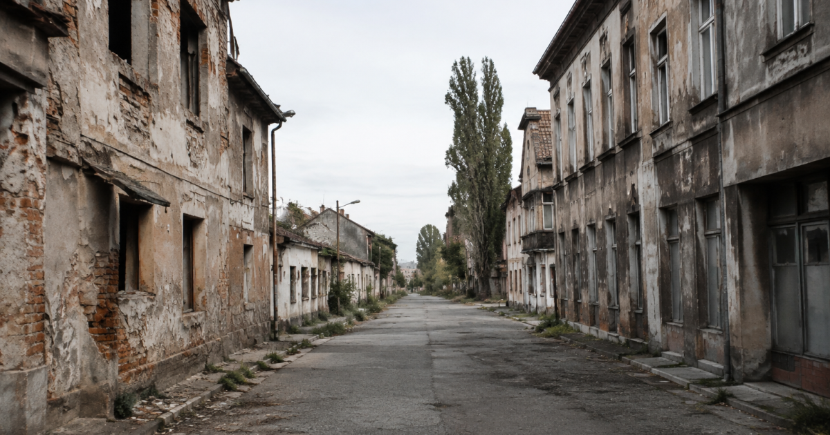 Rues desertes murs deteriores batiments uses environnement urbain declin