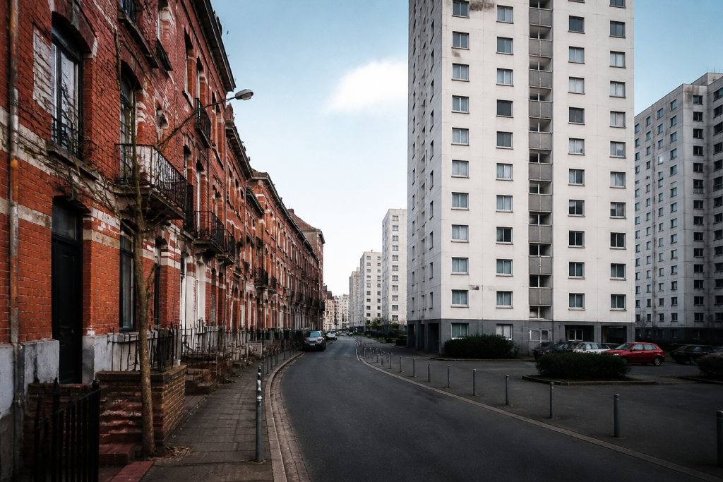 Deux secteurs urbains avec immeubles et rues